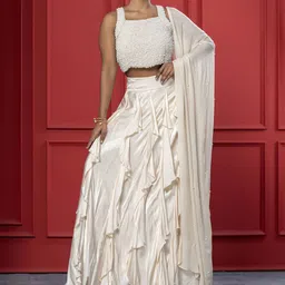 GloballyRonakRBafna Embellished Ready to Wear Silk Lehenga & Blouse With Dupatta-picture-14