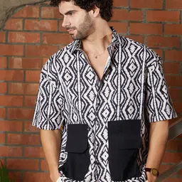 Campus Sutra Men Comfort Oversized Fit Spread Collar Geometric Printed Cotton Casual Shirt-image-98