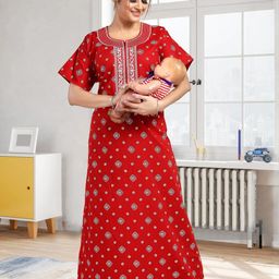 LIFE-TALE Women Red Pure Cotton Nightdress-image-86