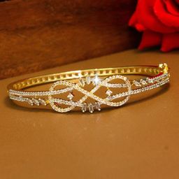 PRIVIU Gold-Plated American Diamond Studded Bangle-Style Bracelet-image-35