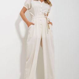 Trend Alacati stili V-Neck Short Sleeves Waist Tie-Ups Cotton Basic Jumpsuit-picture-10