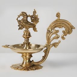 Exotic India Gold Toned Decorated Peacock Lamp in Brass-image-55