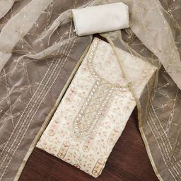 DIVASTRI Floral Embroidered Beads and Stones Organza Unstitched Dress Material-picture-31
