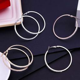 DN ENTERPRISES Gold Plated Crystals & CZ Studded Circular Hoop Earrings-image-62