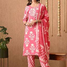 Anouk Women Floral Printed Regular Kurta with Trousers & With Dupatta-image-99
