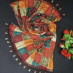 Silk Blend Printed, Floral Print Multicolor Women Dupatta-picture-1