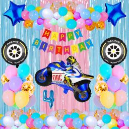 Racing Bike Theme Fourth 4th Birthday Decoration Kit For Boys Party Balloon Item-image-11