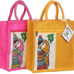 Access to Quality Durga Mata Jute Bags / Tiffin Jute Bag / Go Green Jute Bags Pack of 2 Grocery Bags-image-19
