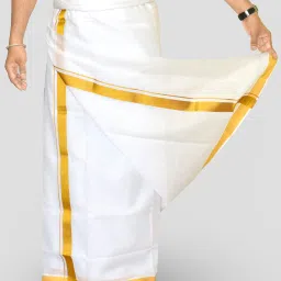 TUNI MANI Men's Cotton Dhoti with Zari Border/ Double 3.8 Metres Solid Men Dhoti-image-61