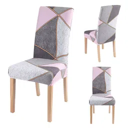 HOUSE OF QUIRK Grey & Pink Set Of 2 Geometric Printed Chair Covers-18