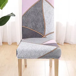 HOUSE OF QUIRK Grey & Pink Geometric Printed Chair Cover-image-91