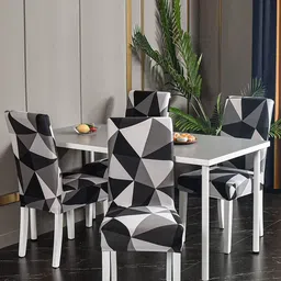 HOUSE OF QUIRK Set Of 4 Black & White Printed Chair Covers-9