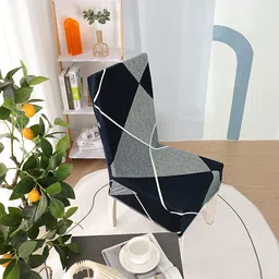 HOUSE OF QUIRK Navy Blue Set Of 2 Printed Chair Covers-23