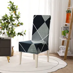 HOUSE OF QUIRK Navy Blue & Grey Printed Super Stretchable Chair Cover-image-94