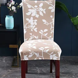 HOUSE OF QUIRK Cream & White Floral Printed Super Stretchable Chair Cover-image-92