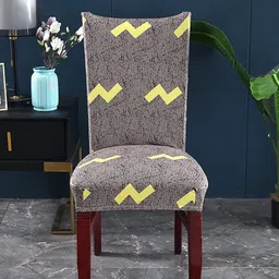 HOUSE OF QUIRK Grey and Yellow Set Of 2 Printed Chair Covers-17