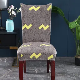 HOUSE OF QUIRK Grey and Yellow Geometric Printed Chair Cover-image-97