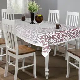 Kuber Industries Maroon & White Printed Cotton 6 Seater Dining Table Cover-42