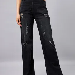 Orchid Blues Women Flared High-Rise Mildly Distressed Stretchable Cotton Jeans-image-58