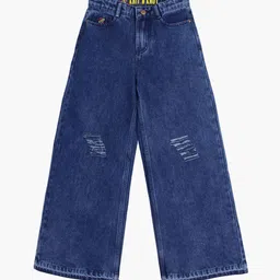 Knit N Knot Girls Wide Leg High-Rise Mildly Distressed Cotton Jeans-43