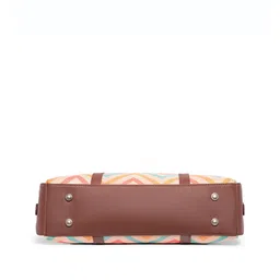 ZOUK Beige Geometric Printed Jute & Leather Structured Sustainable Laptop Shoulder Bag image 4
