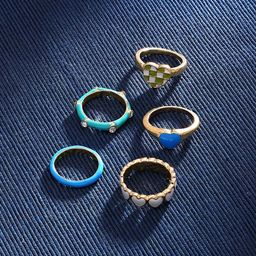 AMI Set of 5 Enamel Heart Shaped Heart Stackable Rings-22