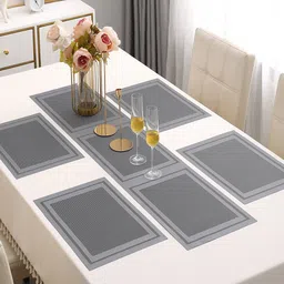 HOKIPO Grey 5-Pieces Geometric Rectangular Table Placemats & Table Runner-12