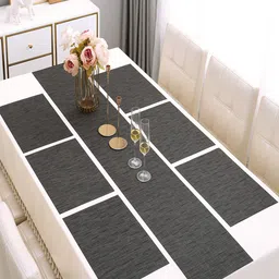 HOKIPO Black 7-Pieces Textured Rectangular Table Placemats & Table Runner-17