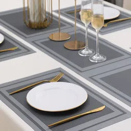 HOKIPO Grey 5-Pieces Geometric Rectangular Table Placemats & Table Runner image 5