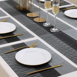 HOKIPO Grey 7-Pieces Geometric Rectangular Table Placemats & Table Runner image 2