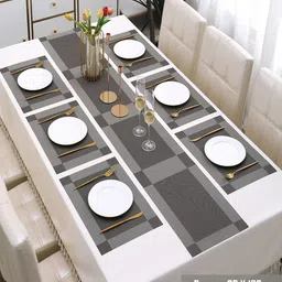 HOKIPO Grey 7-Pieces Solid Rectangular Table Placemats & Table Runner image 3