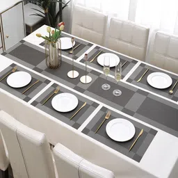 HOKIPO Grey 7-Pieces Solid Rectangular Table Placemats & Table Runner image 2