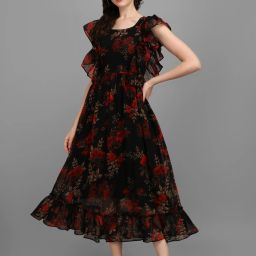 Women Fit and Flare Black Maxi/Full Length Dress-image-50