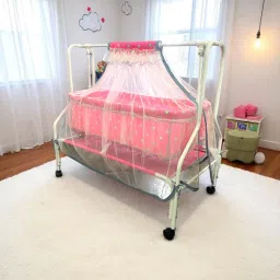 kiddery MAIA Premium Cradle for Infant with Mosquito Net & 4 Wheels Lock 0-8 Months Age image 3
