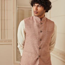 Tasva Men Purple Woven Design Jacquard Bundi Jacket-picture-42