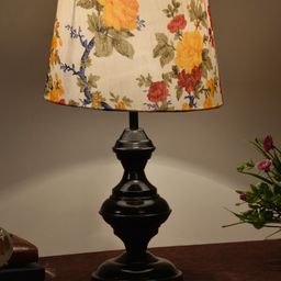 foziq Black Printed Floral Cylinder Shape Table Lamps-29