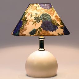 foziq White & Blue Printed Floral Frustum Shaped Table Lamp-21