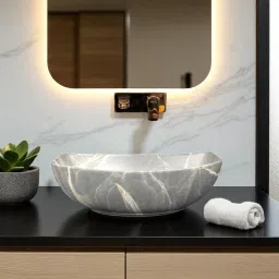 Premium Designer(M-14) Ceramic Washbasin With Waste Coupling & Pipe Set ) (18x13x5)(M-14) Table Top Basin-image-39