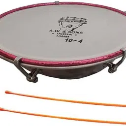 Dhol Tasha Drum 10 inch (10x4) with Stick Nut & Bolts Dholak (Silver) Acoustic 1 Drum Kit Set-28