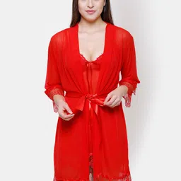 NOIRA Shoulder Straps Net Baby Doll With Robe-picture-2