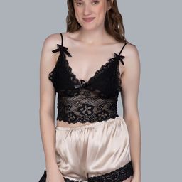 PHWOAR Gold-Toned & Black Satin Baby Doll-image-38