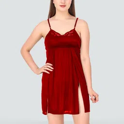 Romaisa Maroon Satin Baby Doll-image-11