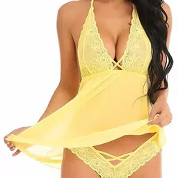 PIBU Pack Of 2 Self Design Halter Neck Net Baby Doll image 4
