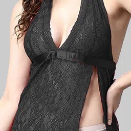 Aamarsh Pack Of 2 Self Design Halter Neck Net Tie-Up Baby Doll image 5