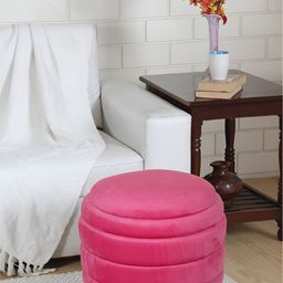 Shadowkart Pink & Brown Wooden Cylindrical Ottoman-image-95