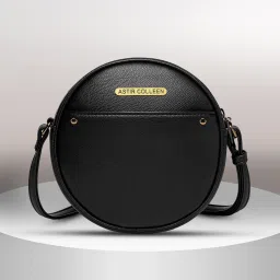 Black Women Sling Bag - Medium Vegan Leather Women's & Girl's Sling Bag - Round Bag-image-2