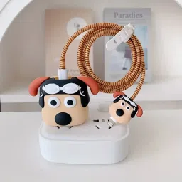 VAPRIF Charger Cover for iPhone 18W-20W Charger | 3D Cute Pilot Dog Design | Spiral Cable Protector-image-6