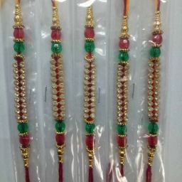 Designer COMBO OF 5 STONE STUDD BHAIYA RAKHI Mauli Thread, Gold Finish Rakhi Set-image-38