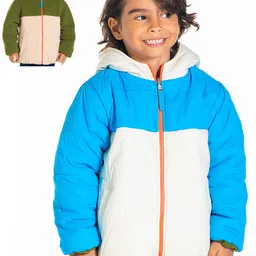 Cherry Crumble Boys Blue Colourblocked Reversible Padded Jacket-picture-29