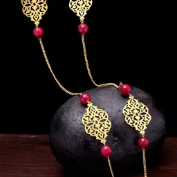 PANASH Gold-Plated Red Jade Stone Beaded Handcrafted Necklace-13